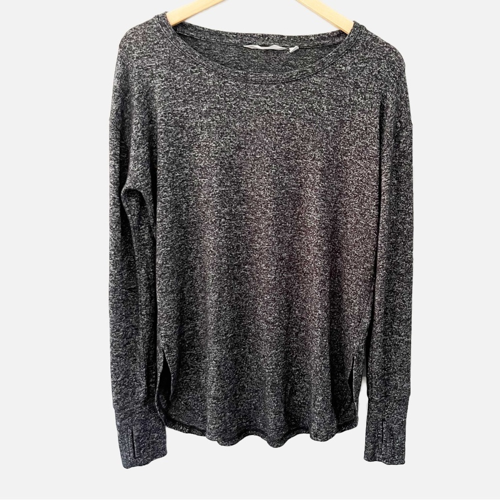 ATHLETA Lombard Long Sleeve Top Black Gray Thumbholes Boat Neck Athletic Small